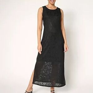 Attitudes Renee Womens Petite Medium Black Floral Illusion Jacquard Maxi Dress